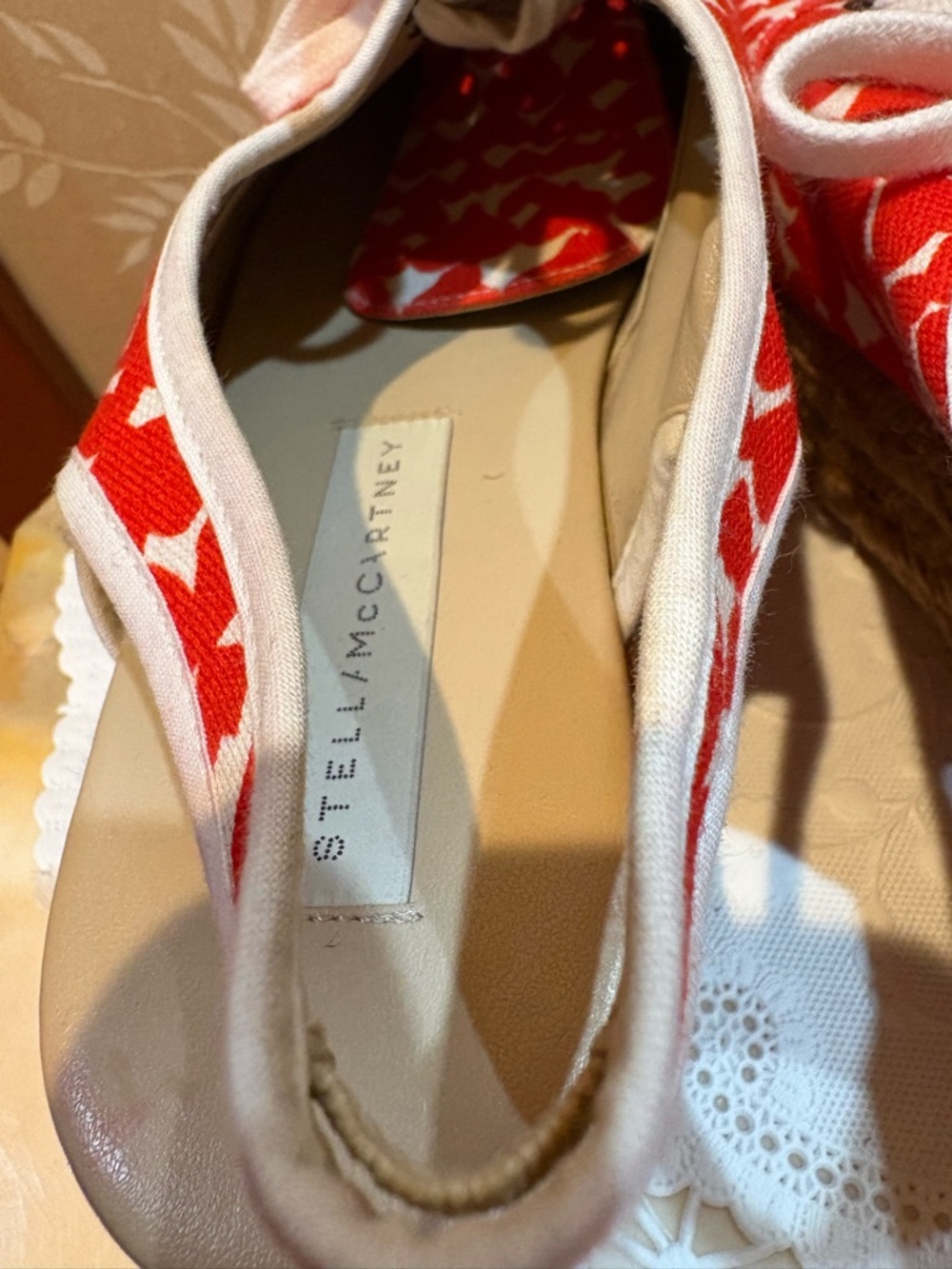 STELLA McCARTHY Red & Ivory Canvas Espadrille Lace-Up Shoes - Picture 7 of 11